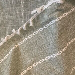 Sage Green Curtain with White Farmhouse Fringe